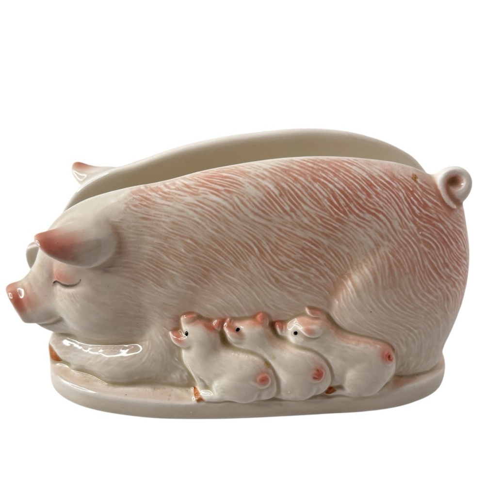 Vintage Otagiri Pig & Piglets Ceramic Napkin Holder 7" - Made in Japan 1970's